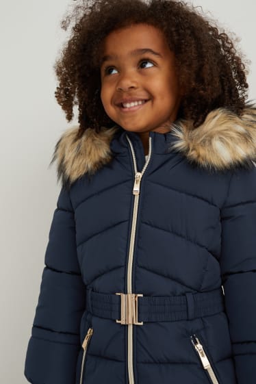 Filles - Doudoune à capuche avec garniture de fausse fourrure - bleu foncé