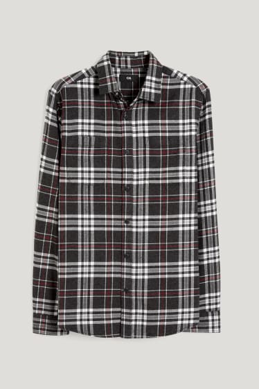 Home - Camisa de franel·la - regular fit - Kent - de quadres - negre