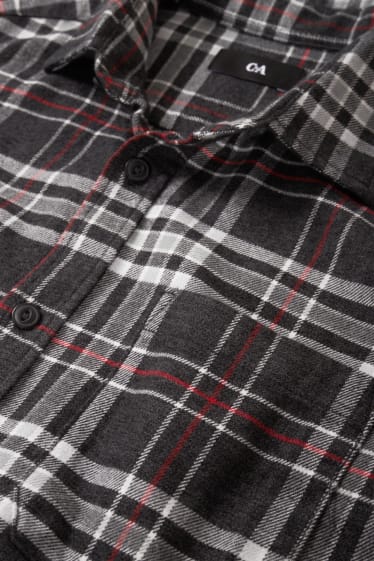 Herren - Flanellhemd - Regular Fit - Kent - kariert - schwarz