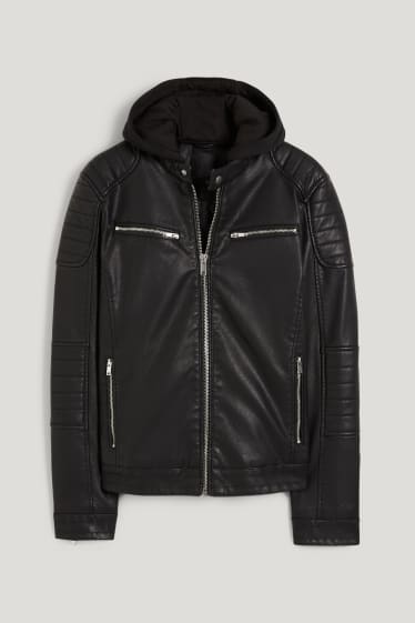 Clockhouse niños - Cazadora biker con capucha - polipiel - negro