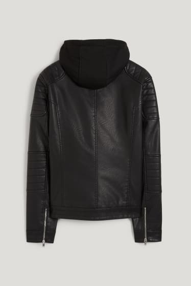 Clockhouse Boys - Biker jacket with hood - faux leather - black