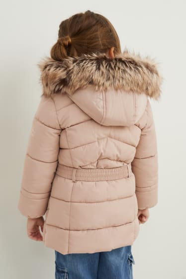 Toddler Girls - Steppjacke mit Kapuze und Kunstfellbesatz - hellbraun
