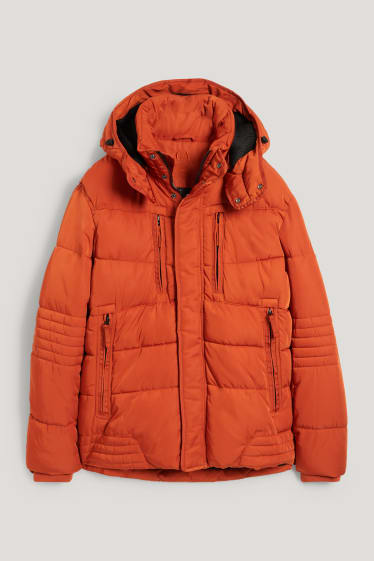 Men - Quilted jacket with hood - dark orange