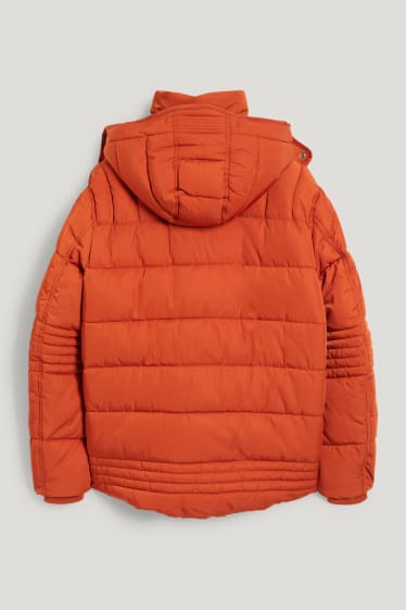 Men - Quilted jacket with hood - dark orange