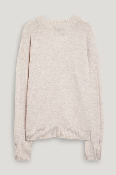 Damen - Pullover mit V-Ausschnitt - Woll-Mix - hellbeige