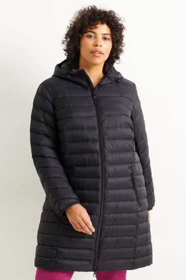 Women - Down jacket with hood - black