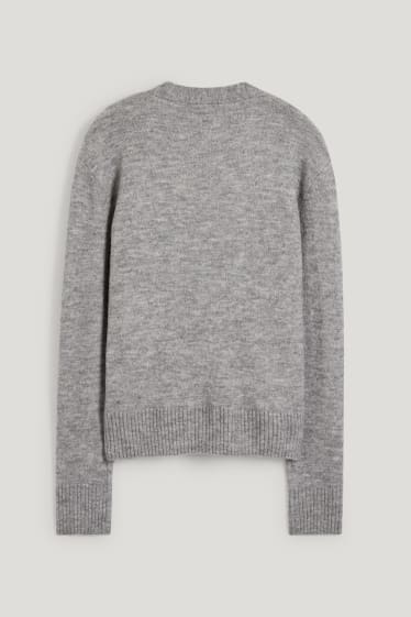 Damen - Basic-Strickjacke - grau-melange