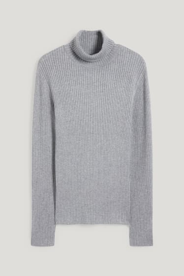 Damen - Basic-Rollkragenpullover - gerippt - grau