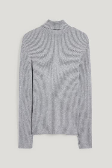 Damen - Basic-Rollkragenpullover - gerippt - grau