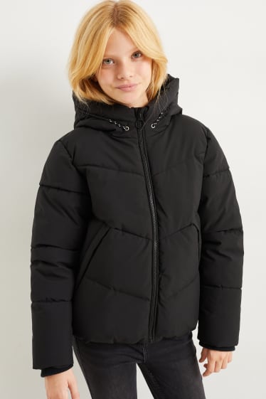 Kids Girls - Gewatteerde jas met capuchon - zwart