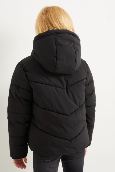 Kids Girls - Quilted jacket with hood - black