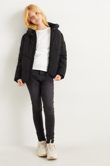 Kids Girls - Gewatteerde jas met capuchon - zwart