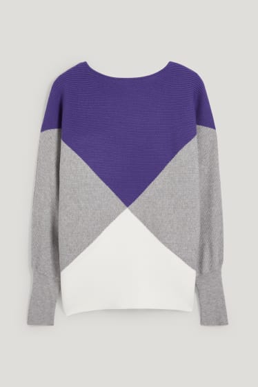 Damen - Pullover - gerippt - violett