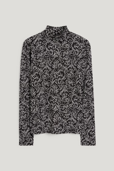 Damen - Rollkragenshirt - gemustert - schwarz