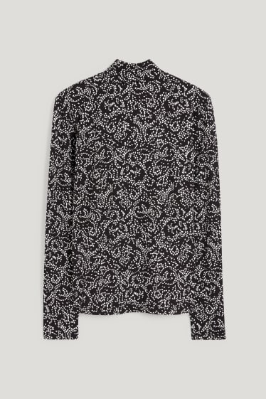 Damen - Rollkragenshirt - gemustert - schwarz