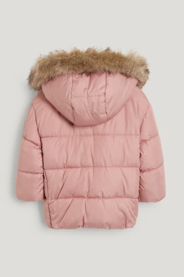 Baby Girls - Gewatteerde babyjas met capuchon en kraag van imitatiebont - roze