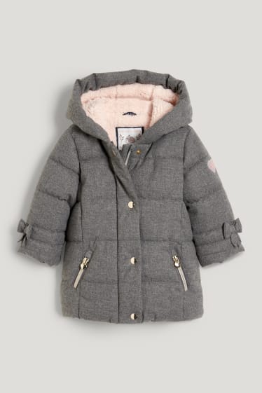 Baby Girls - Gewatteerde babyjas met capuchon - licht grijs-mix