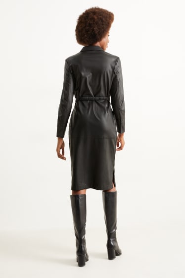 Damen - Blusenkleid - Lederimitat - schwarz