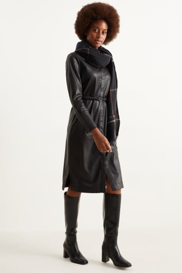 Damen - Blusenkleid - Lederimitat - schwarz