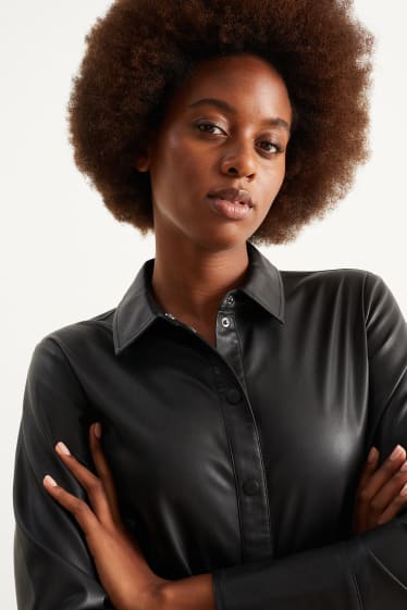 Damen - Blusenkleid - Lederimitat - schwarz