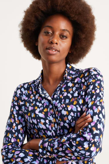 Damen - Bluse - gemustert - dunkelblau