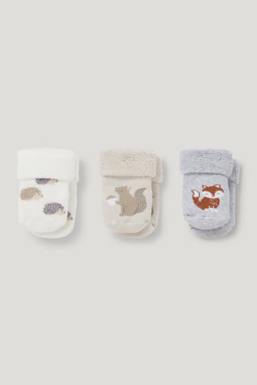 Baby Boys - Multipack 3er - Waldtiere - Erstlings-Socken mit Motiv - cremefarben