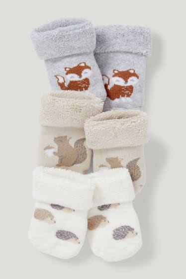 Baby Boys - Multipack 3er - Waldtiere - Erstlings-Socken mit Motiv - cremefarben