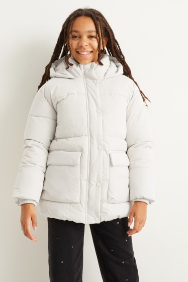 Kids Girls - Gewatteerde jas met capuchon - lichtgrijs