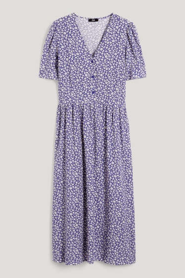 Damen - Viskose-Kleid mit V-Ausschnitt - geblümt - blau