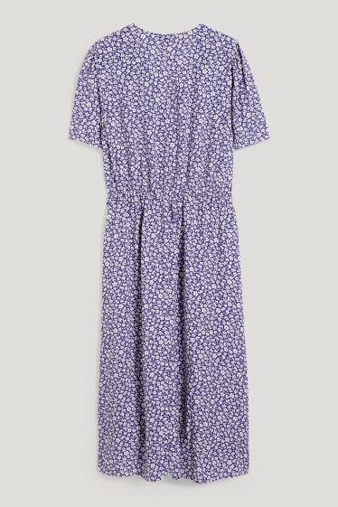 Damen - Viskose-Kleid mit V-Ausschnitt - geblümt - blau