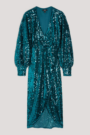 Damen - Paillettenkleid mit V-Ausschnitt - glänzend - grün
