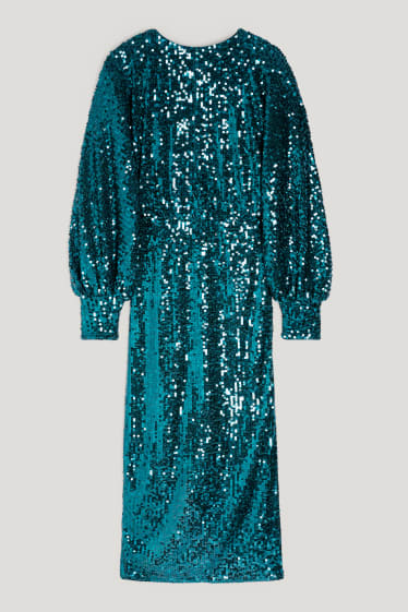 Damen - Paillettenkleid mit V-Ausschnitt - glänzend - grün