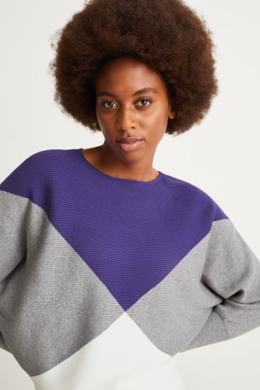 Damen - Pullover - gerippt - violett
