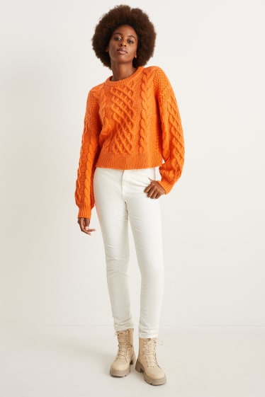 Damen - Pullover - Zopfmuster - dunkelorange