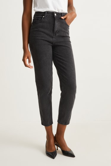 Dames - Mom jeans - high waist - jeansgrijs