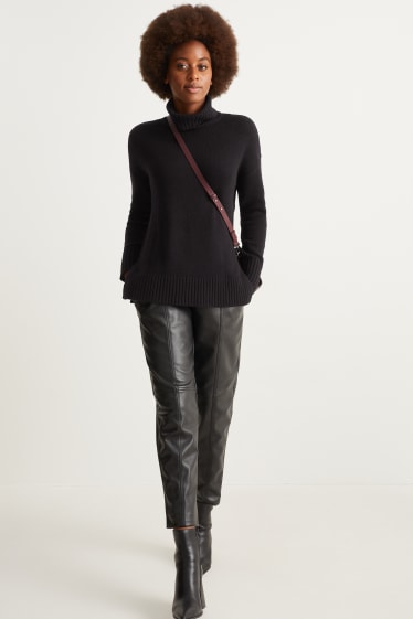Damen - Rollkragenpullover - Woll-Mix - schwarz