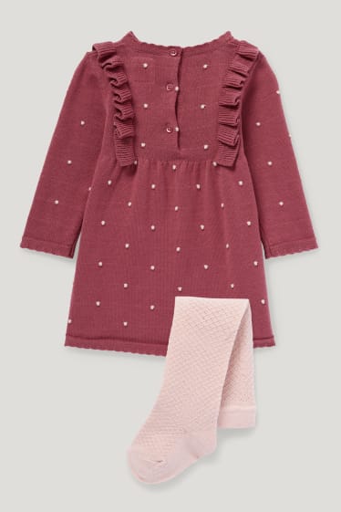 Baby Girls - Baby-Strick-Outfit - 2 teilig - dunkelrosa