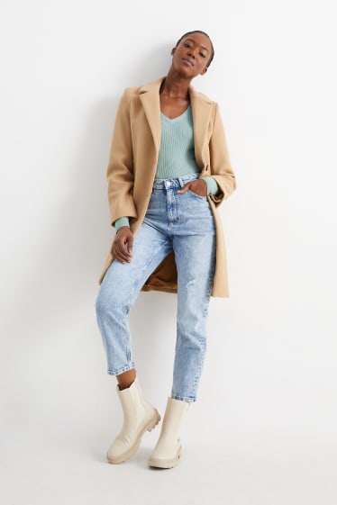 Damen - Basic-Pullover mit V-Ausschnitt - gerippt - mintgrün