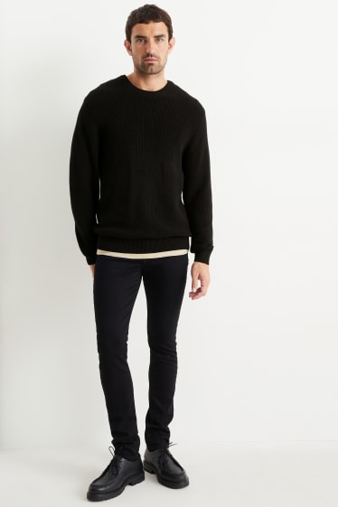 Herren - Pullover - gerippt - schwarz