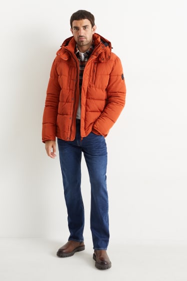 Men - Quilted jacket with hood - dark orange