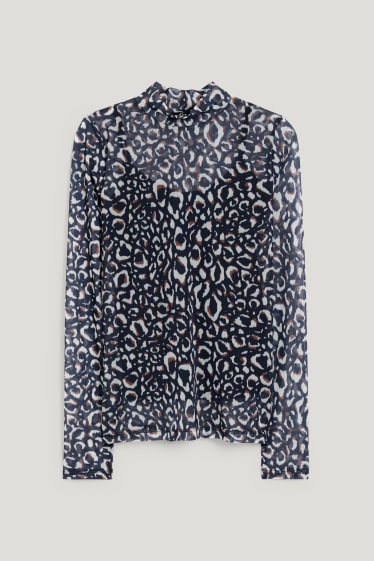 Damen - Rollkragenshirt - gemustert - dunkelblau