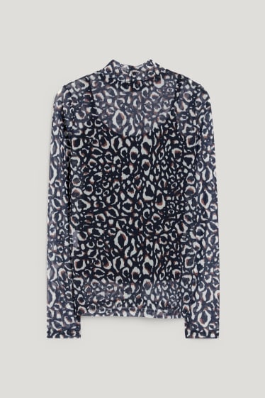 Damen - Rollkragenshirt - gemustert - dunkelblau