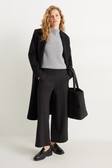 Women - Cloth trousers - high waist - wide leg - dark gray