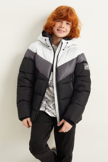 Kids Boys - Quilted jacket with hood - light gray-melange