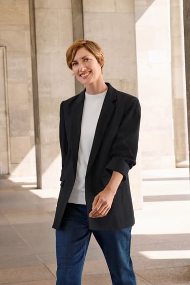 Dames - Blazer - relaxed fit - zwart