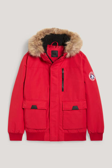 Clockhouse Boys - Jacket with hood and faux fur trim - dark red