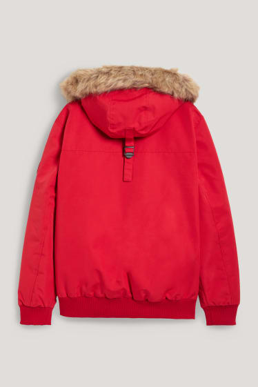 Clockhouse Boys - Jacket with hood and faux fur trim - dark red