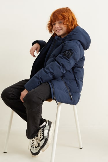Kids Boys - Quilted jacket with hood - dark blue