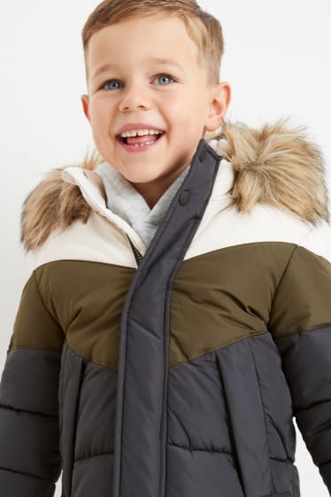 Toddler Boys - Quilted jacket with hood and faux fur trim - green