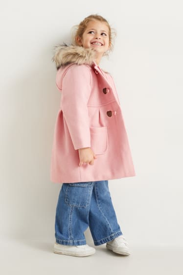 Toddler Girls - Mantel mit Kapuze und Kunstfellbesatz - rosa